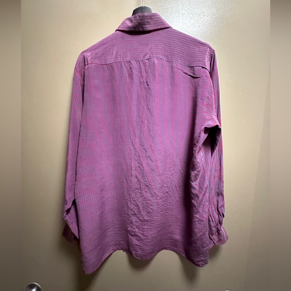 Silk blue and red striped button up - Picture 3 of 3